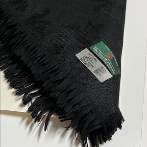 The Scotch House 100% Wool Black Fringe with logo Scarf/ Wrap. Made in Scotland